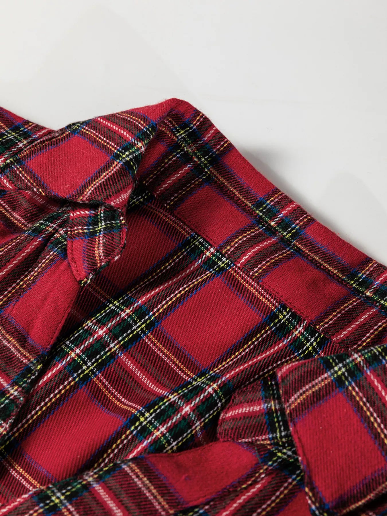 Plaid Shirt Collar Half Button Ruffle Hem Long Sleeve Mini Dress OutfitFlow