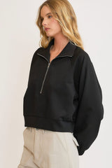 Umgee Full Size Half Zip Cropped Sweatshirt Plus Size OutfitFlow