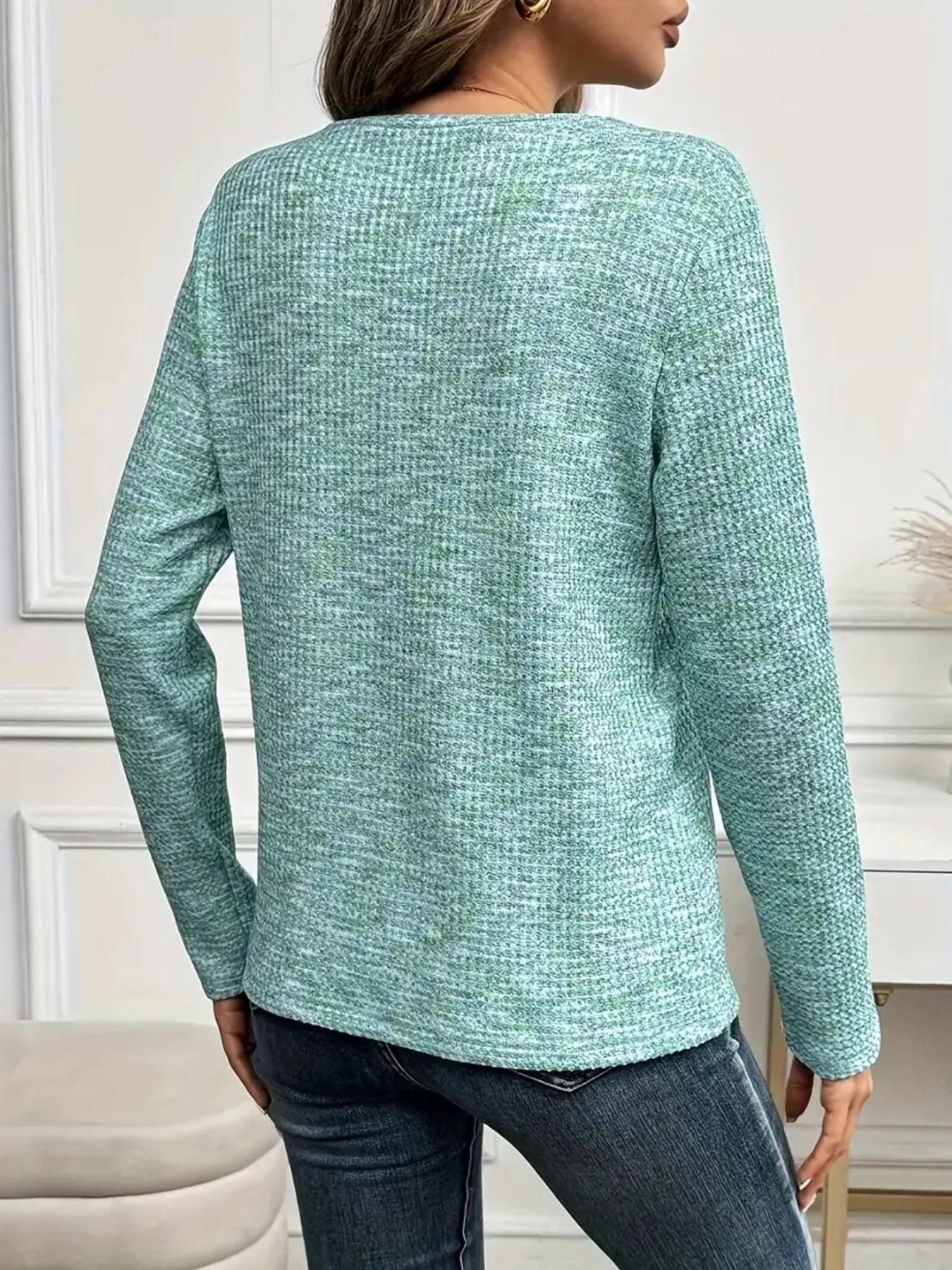 Heathered V-Neck Long Sleeve T-Shirt OutfitFlow
