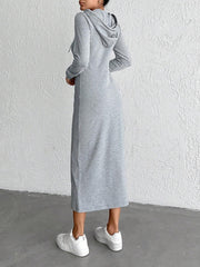 Outfit Flow - Drawstring Long Sleeve Hooded Midi Dress