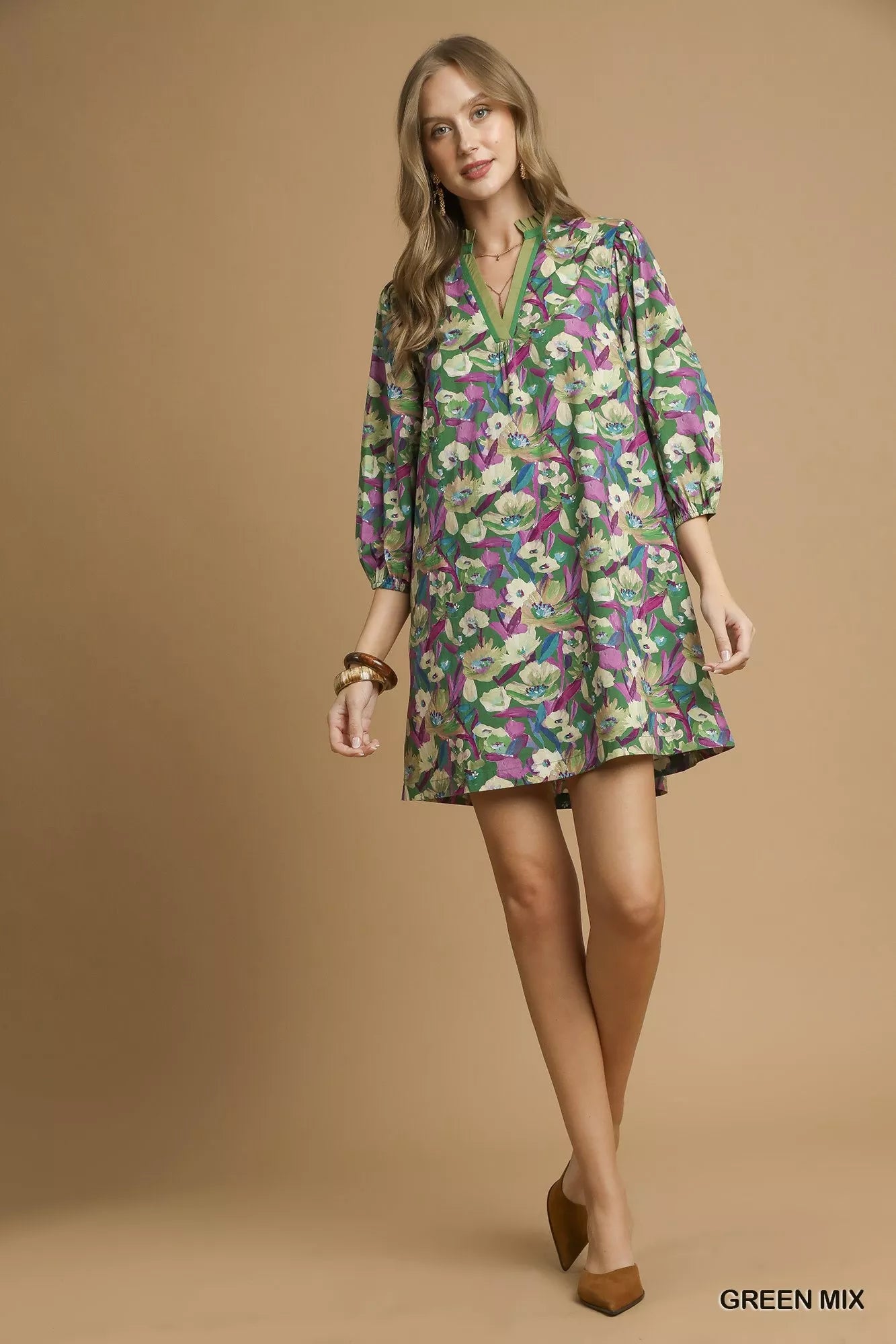 Umgee Boho Floral Balloon Sleeve Mini Dress Trendsi
