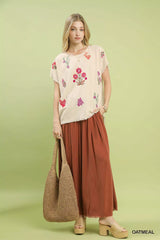 Umgee Linen Blend Embroidered Frayed Hem Top OutfitFlow