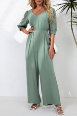 Outfit Flow - V-Neck Half Sleeve Jumpsuit