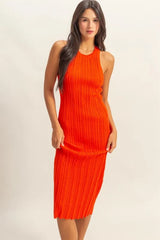 HYFVE Round Neck Bodycon Ribbed Knit Dress TOMATO OutfitFlow