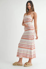 MABLE Lightweight Pointelle Chevron Knit Maxi Dress OutfitFlow