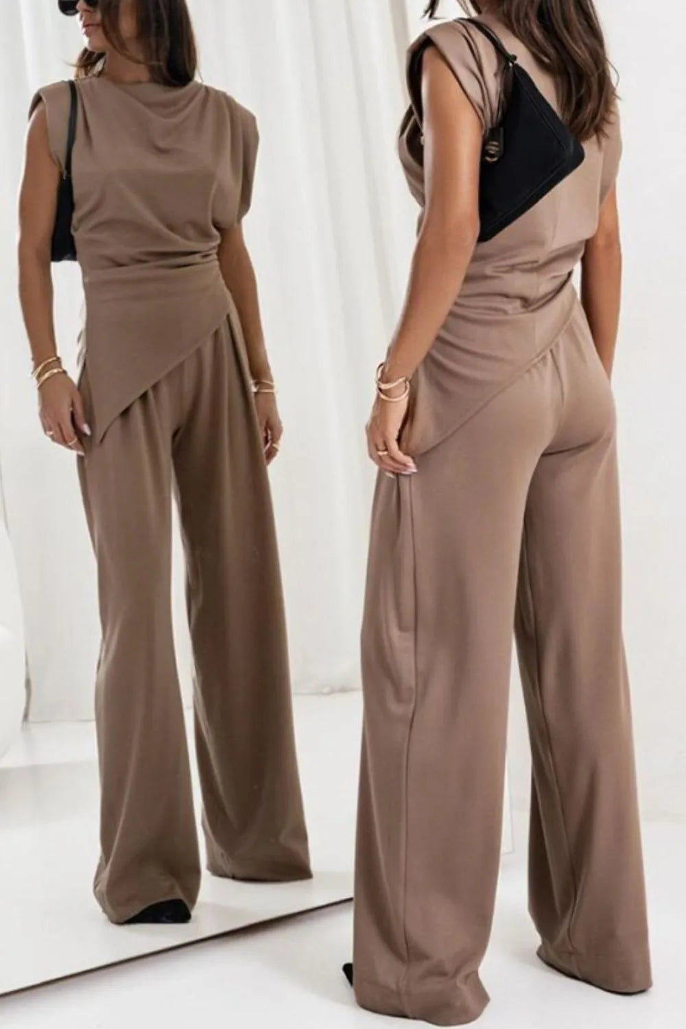 Round Neck Top and Pants Set OutfitFlow