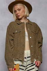 POL Raw Hem Button Up Jacket with Chest Pockets OutfitFlow