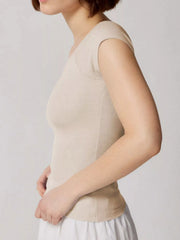 Ribbed V-Neck Cap Sleeve Fitted T-Shirt OutfitFlow