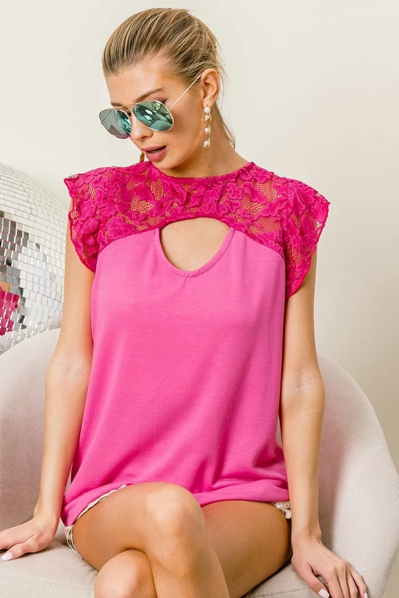 BiBi French Terry Knit Cut Out Detailed With Lace OutfitFlow