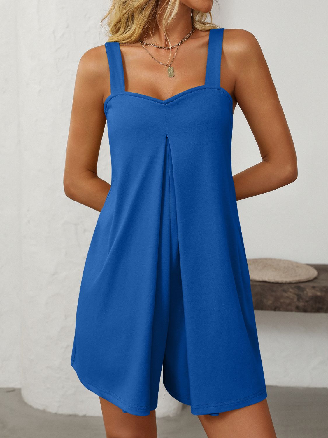 Outfit Flow - Mandy Sweetheart Neck Wide Strap Romper with Pockets