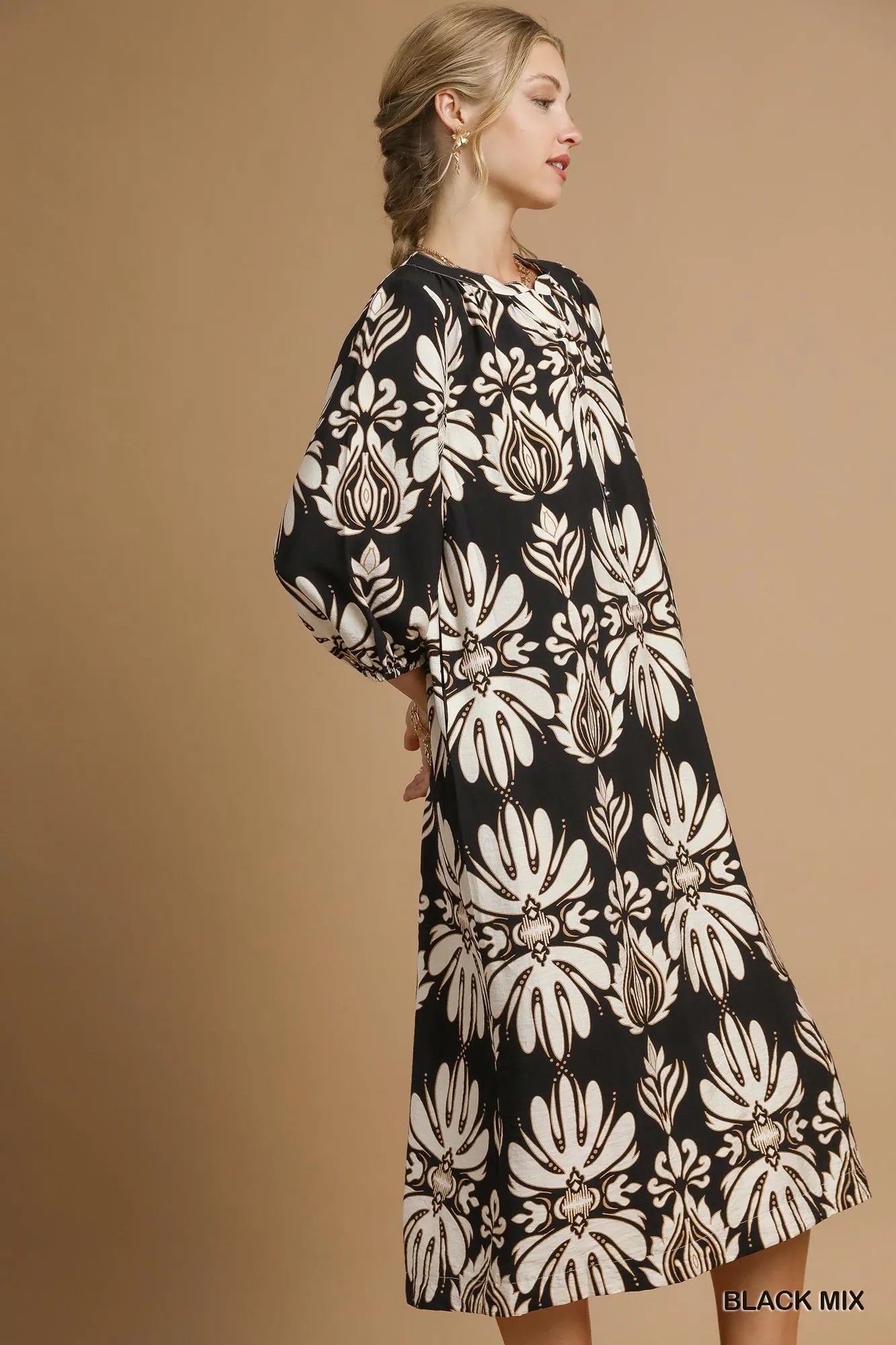 Umgee Mix Abstract Floral Print Midi Dress Trendsi