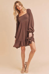 Aemi + Co Ruffled Hem Square Neck Balloon Sleeve Mini Dress OutfitFlow