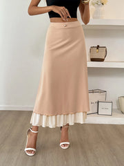 Layered Midi Skirt with Contrast Hem Detail OutfitFlow