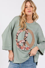 SAGE + FIG Floral Peace Patch Round Neck Top OutfitFlow
