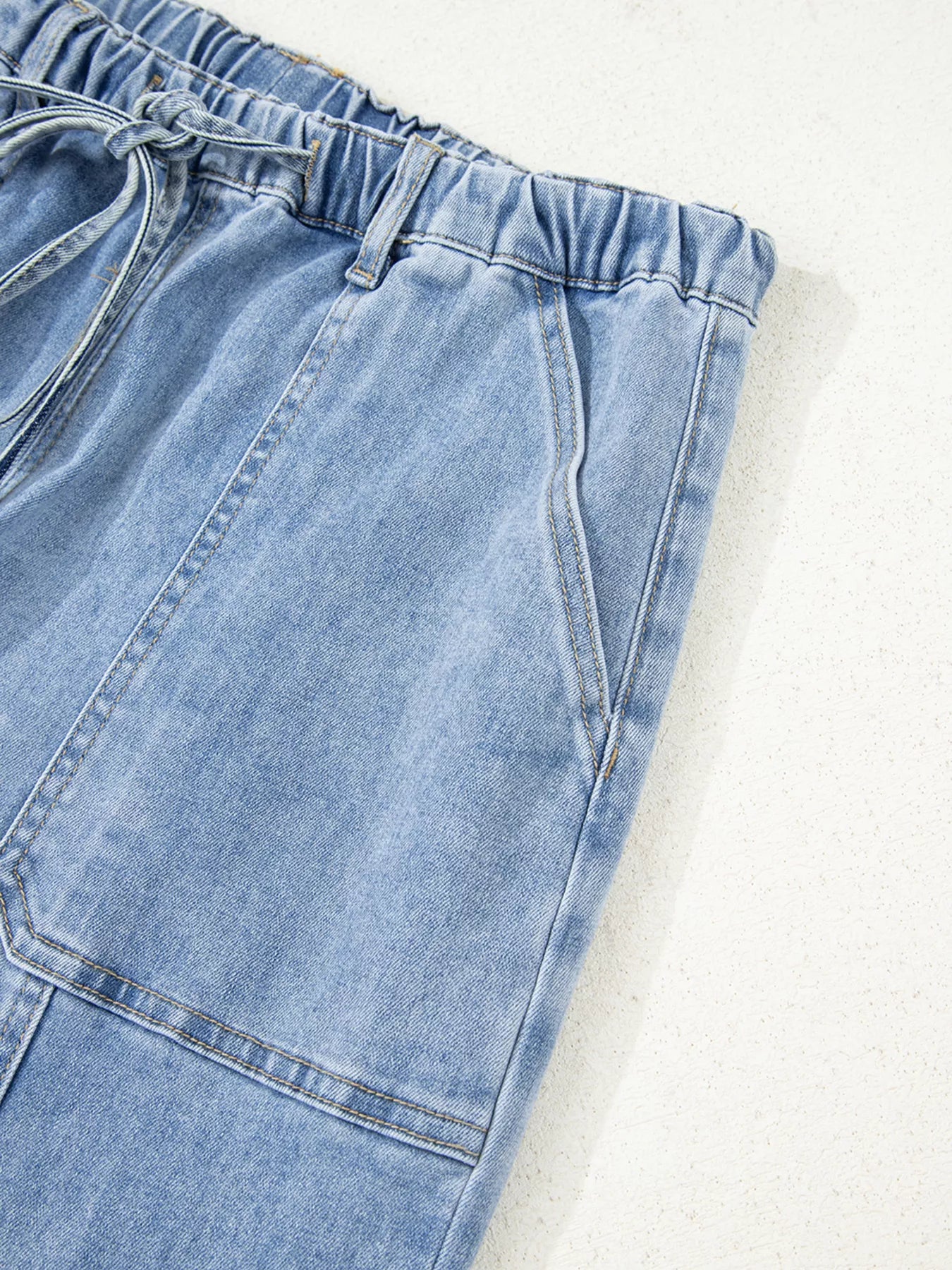 Wide Leg Drawstring Raw Hem Jeans OutfitFlow