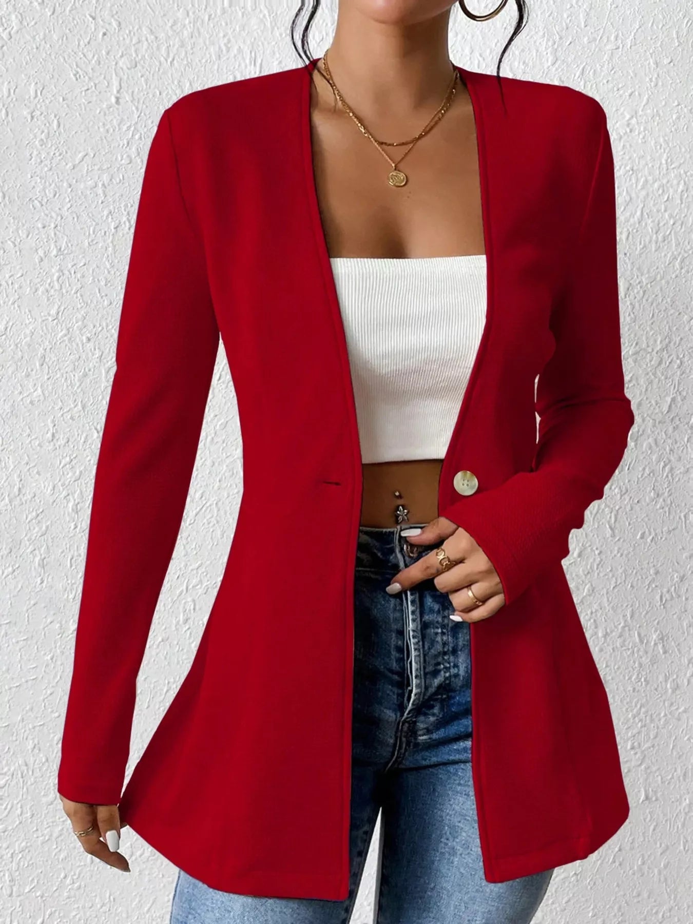 One Button Long Sleeve Blazer OutfitFlow