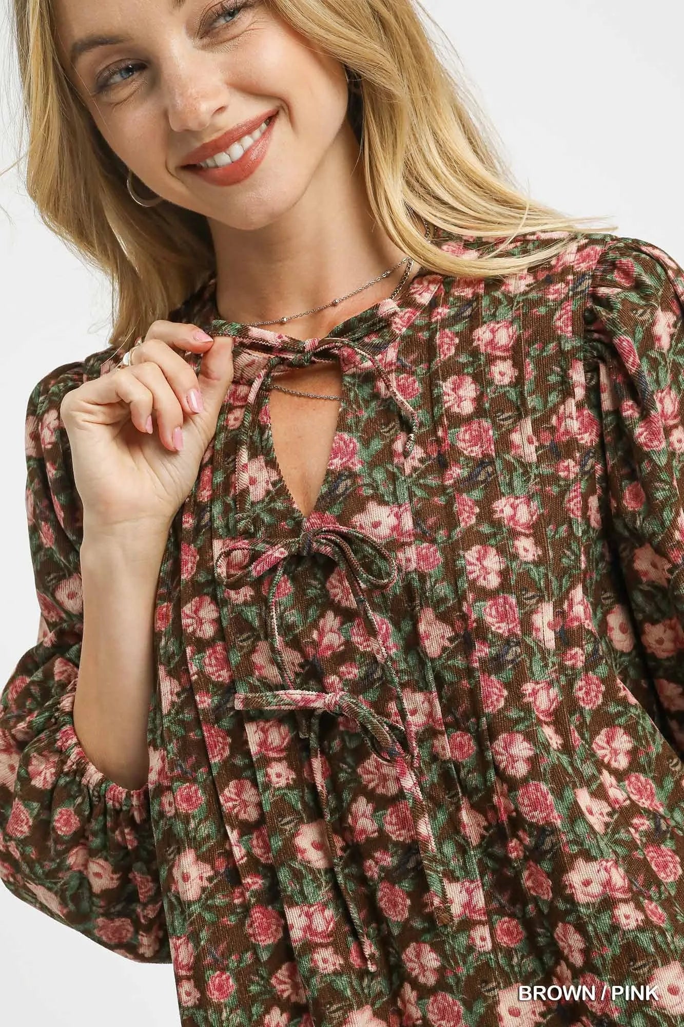 Umgee Floral Tie-Neck Babydoll Dress OutfitFlow