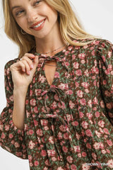Umgee Floral Tie-Neck Babydoll Dress OutfitFlow