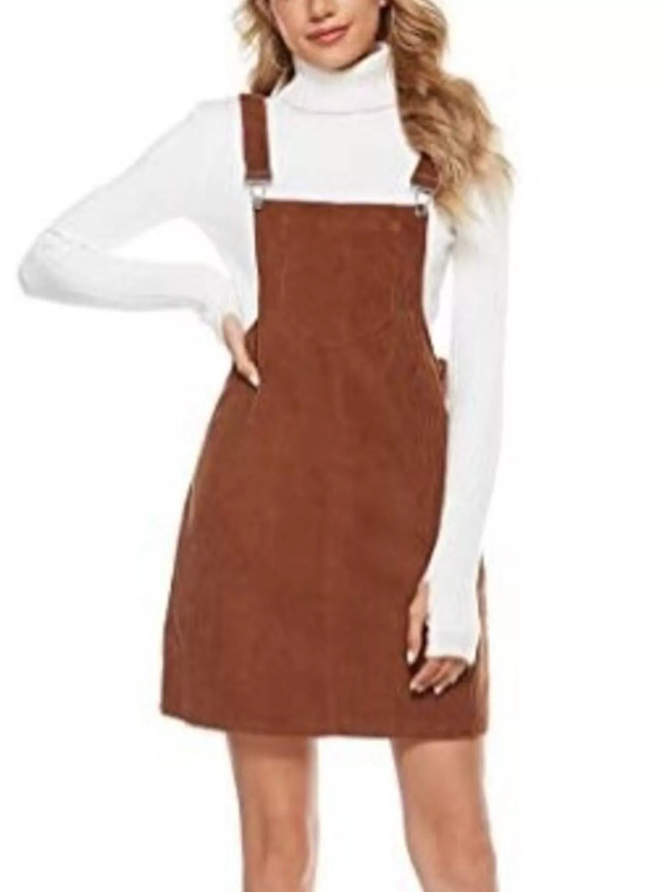 Corduroy Wide Strap Overall Dress Brown OutfitFlow