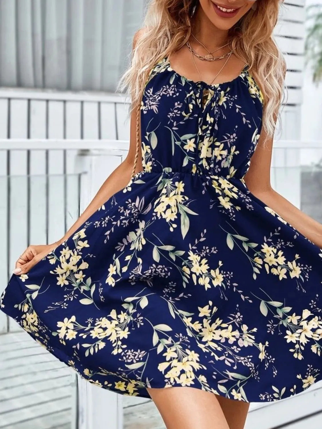 Floral Print Spaghetti Strap Summer Mini Dress OutfitFlow