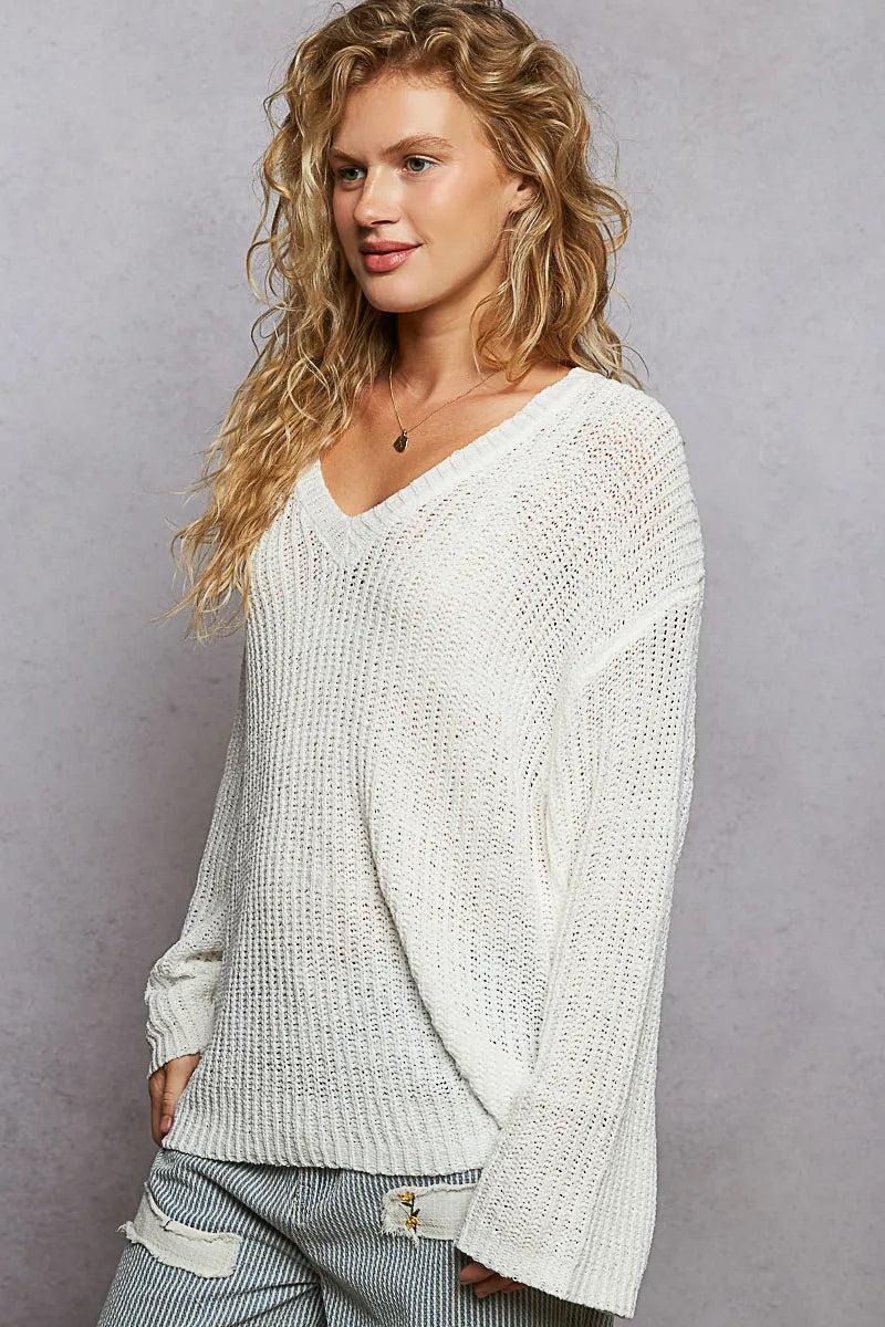 POL Oversized V-Neck Knit Top OutfitFlow
