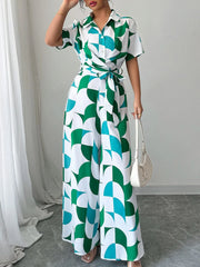 Printed Wide Leg Belted Jumpsuit OutfitFlow