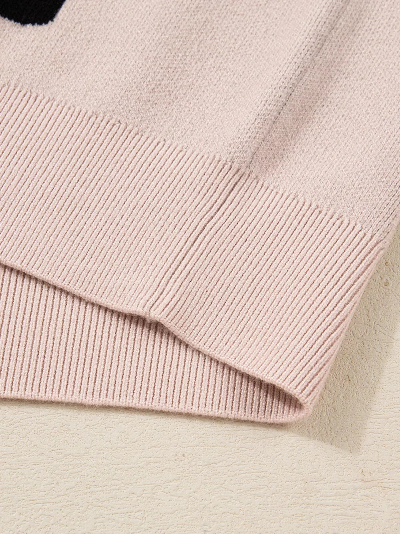 Pearl Embellished Bow Pattern Loose Sweater OutfitFlow