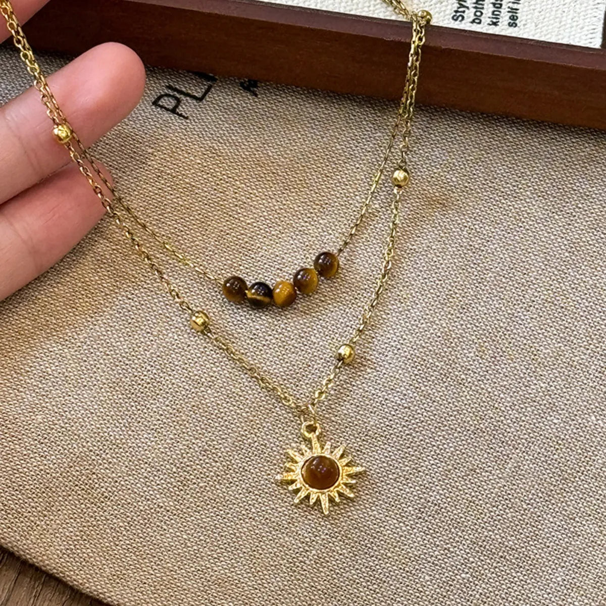 Tiger's Eye Copper Double Layered Necklace OutfitFlow