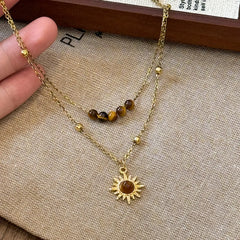 Tiger's Eye Copper Double Layered Necklace OutfitFlow