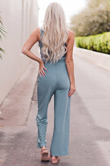 Outfit Flow - Notched Neck Tank Top and Tie Waist Wide Leg Long Pants Lounge Set