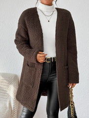 Open Front Long Sleeve Winter Coat Chocolate OutfitFlow