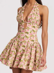 Floral Halter Neck Mini Dress OutfitFlow