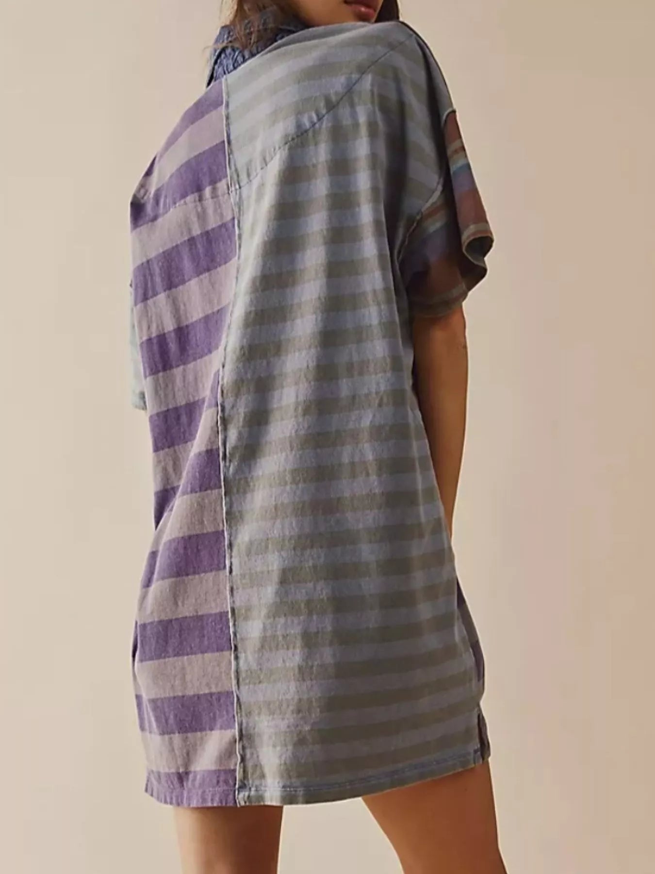 Striped Oversized Half Button Shirt Dress OutfitFlow