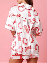 Button Up Half Sleeve Shirt and Shorts Lounge Set OutfitFlow