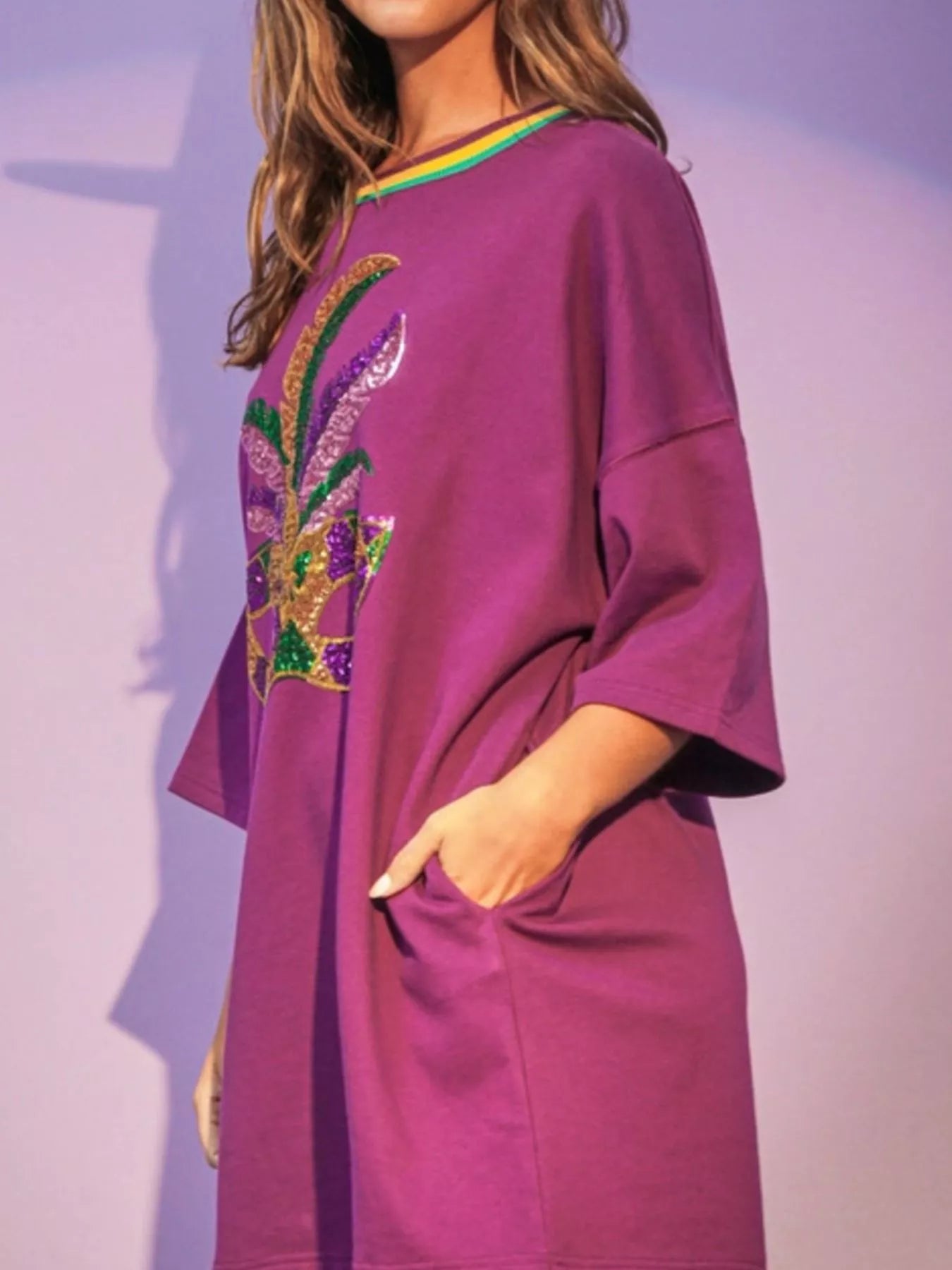 Sequin Round Neck 3/4 Sleeve Dress OutfitFlow