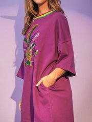 Sequin Round Neck 3/4 Sleeve Dress OutfitFlow