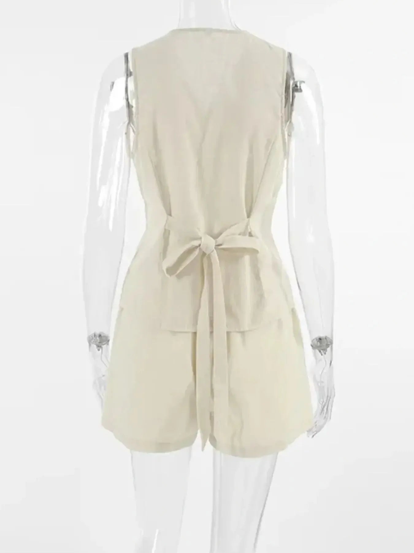 Button Up V-Neck Vest and Shorts Set OutfitFlow