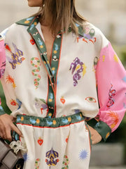 Printed Button Up Shirt and Pants Set OutfitFlow
