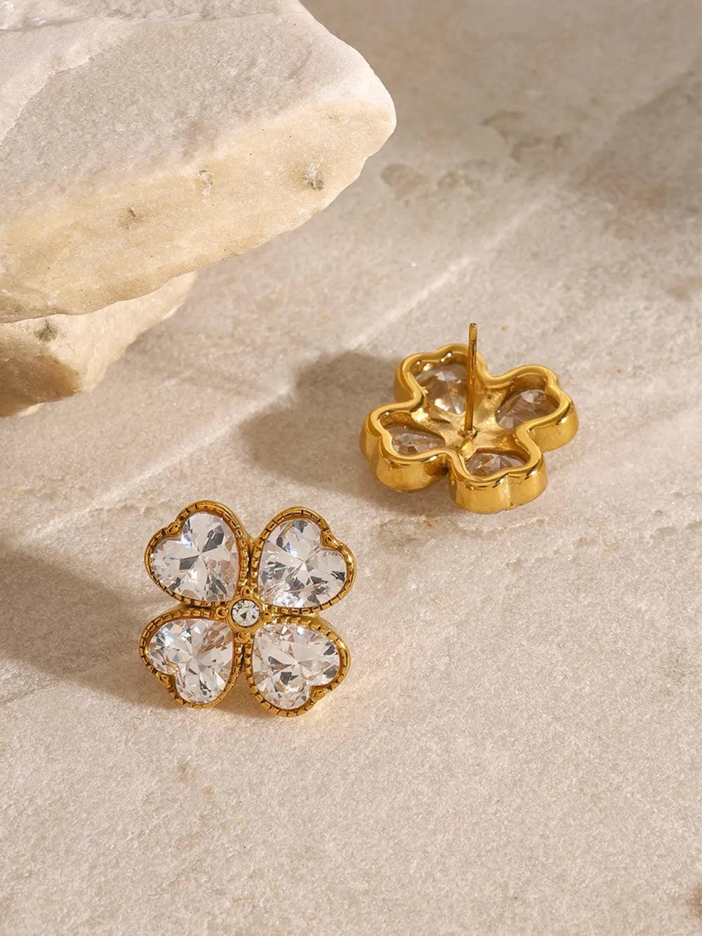 Stainless Steel Zircon Lucky Clover Earrings OutfitFlow