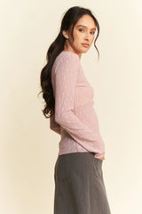 Davi & Dani Long Sleeve Sheer Small Embroidered Bows Lace Top OutfitFlow