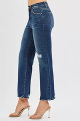 RISEN High Rise Crop Slim Straight Jenas with Hidden Knee Patch OutfitFlow