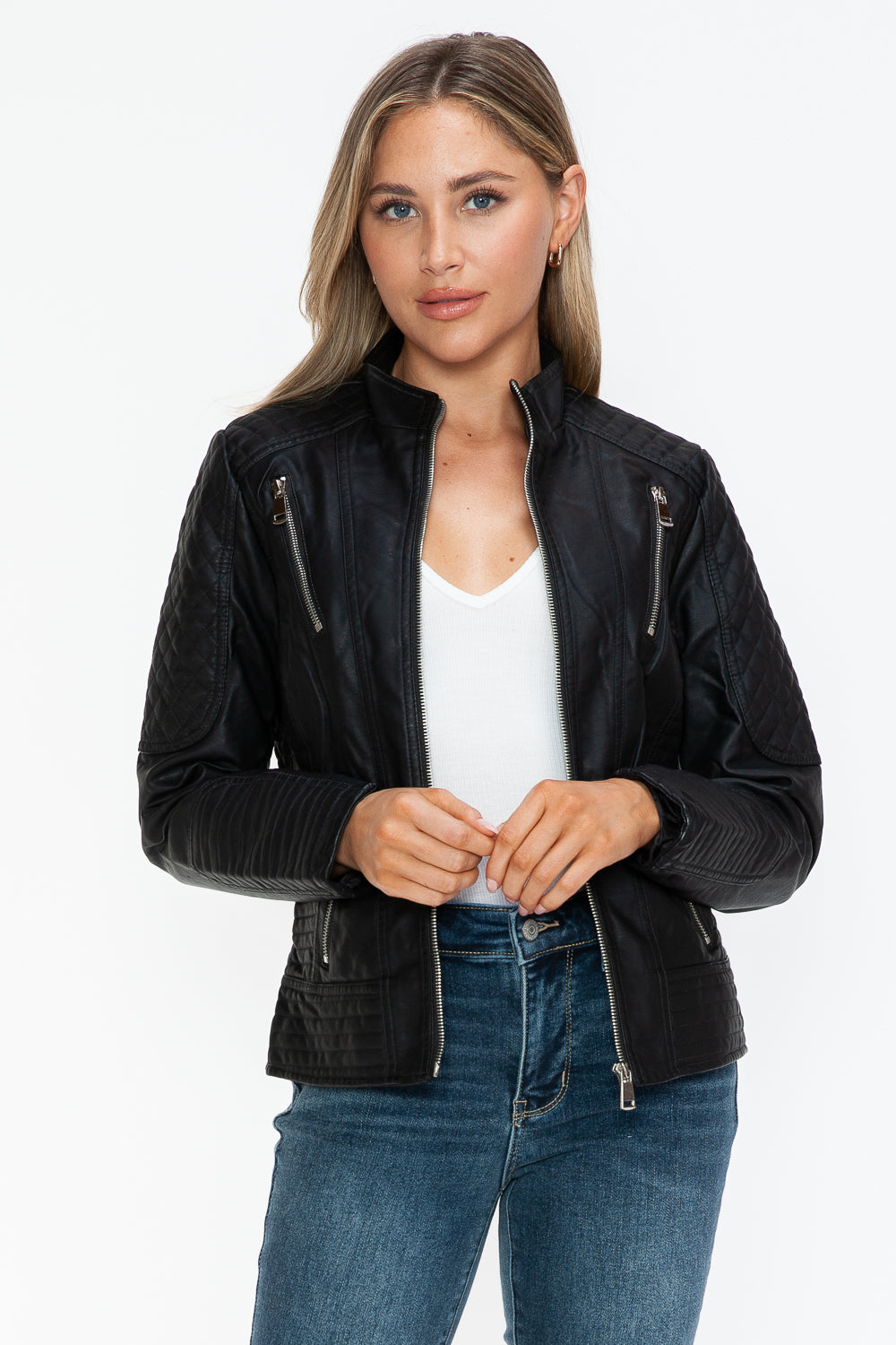 Outfit Flow - Snobbish Faux Leather Zip Up Mock Neck Jacket