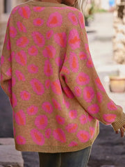 Leopard Oversized V-Neck Sweater Trendsi
