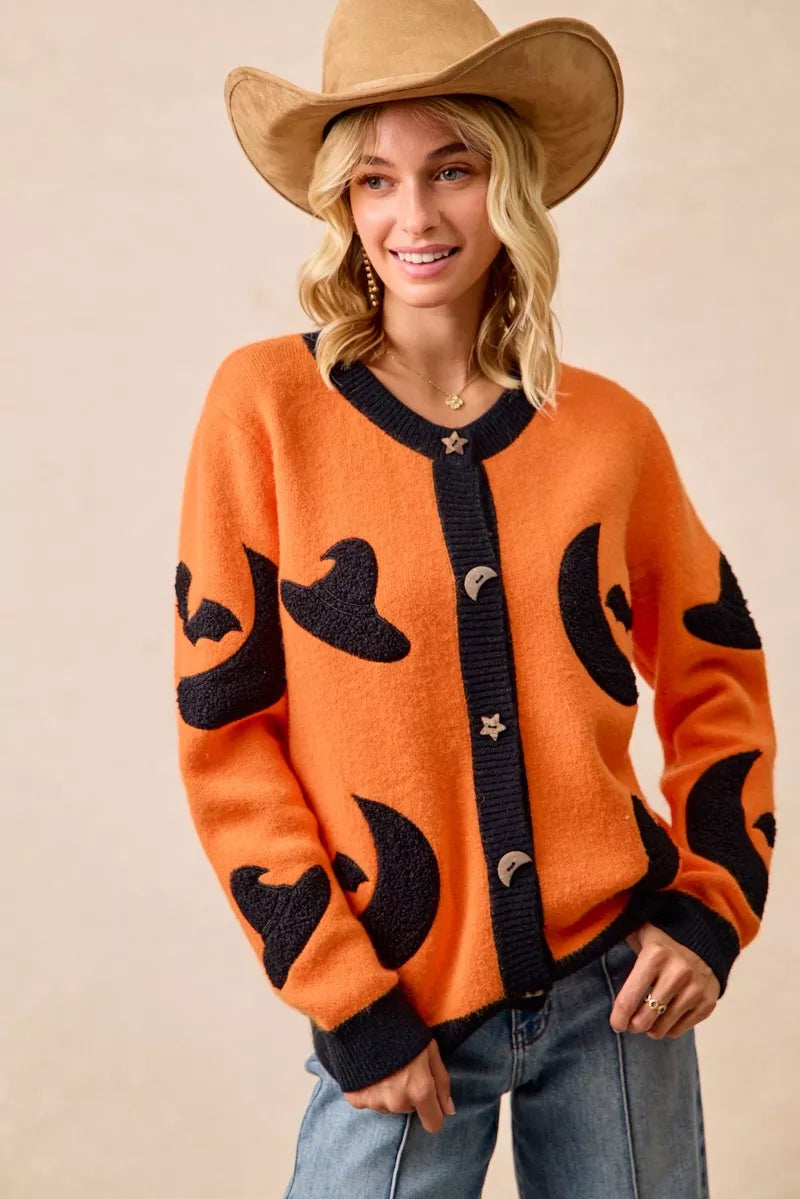 BiBi Halloween Witch Hat Moon Bat Artwork Cardigan Trendsi