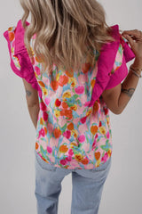 Floral Ruffle Layered Sleeve Blouse OutfitFlow