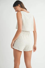MABLE Sleeveless Crop Top and Shorts Set OutfitFlow