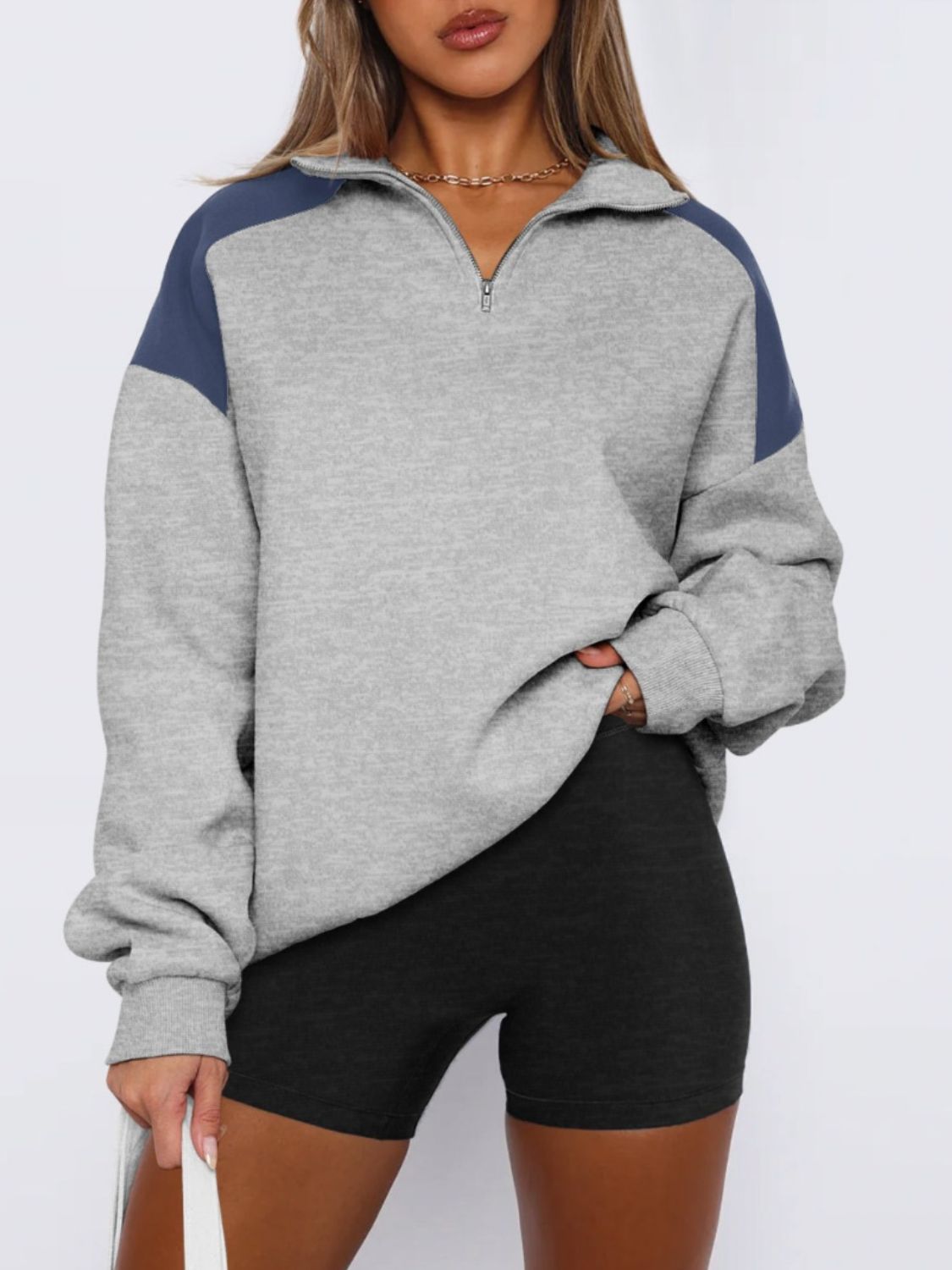 Outfit Flow - Contrast Quarter Zip Long Sleeve Sweatshirt