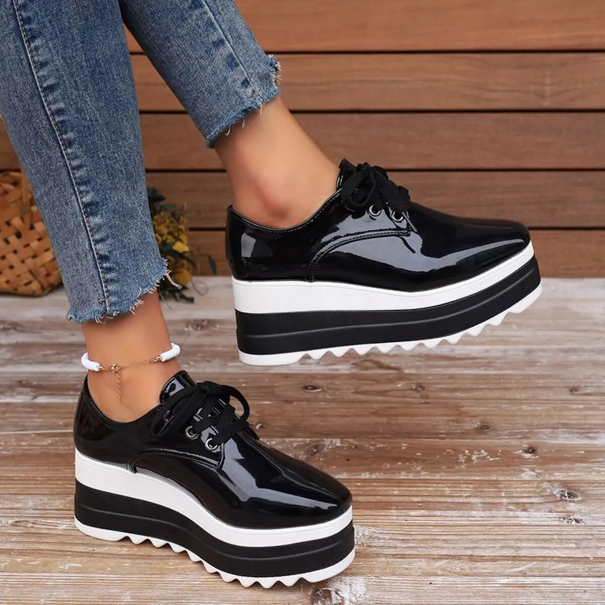 Lace Up Platform Sneakers Trendsi