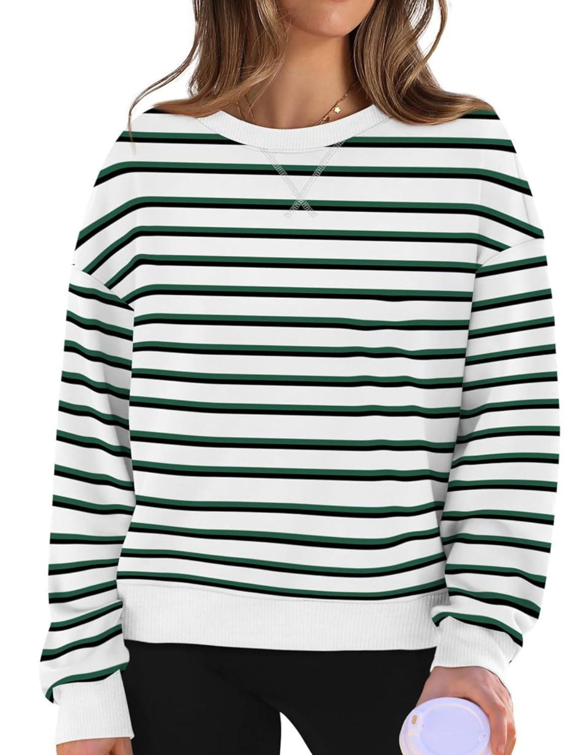 Outfit Flow - Lovelet Striped Round Neck Long Sleeve Sweatshirt