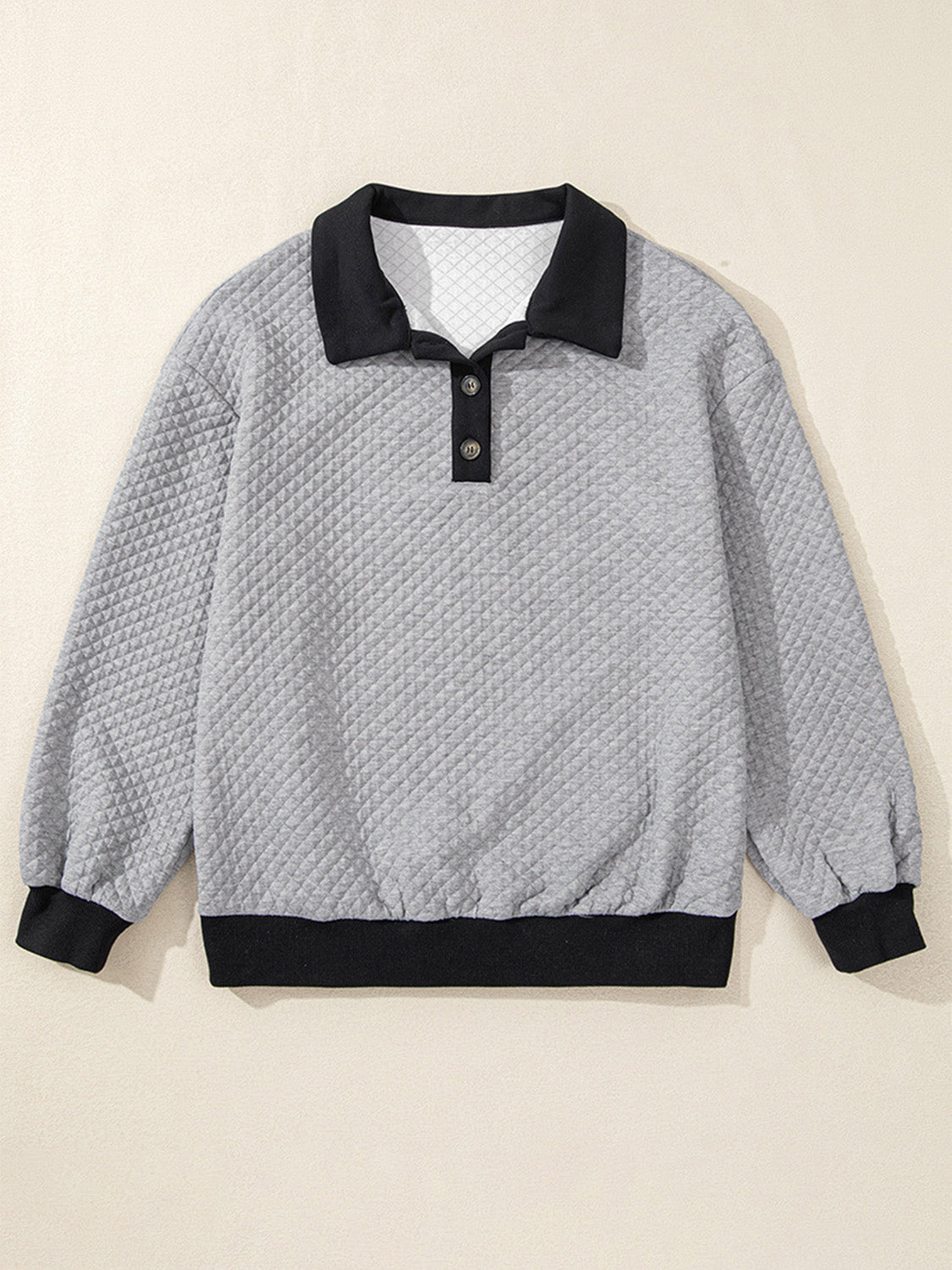 Outfit Flow - Texture Quarter Button Long Sleeve Sweatshirt